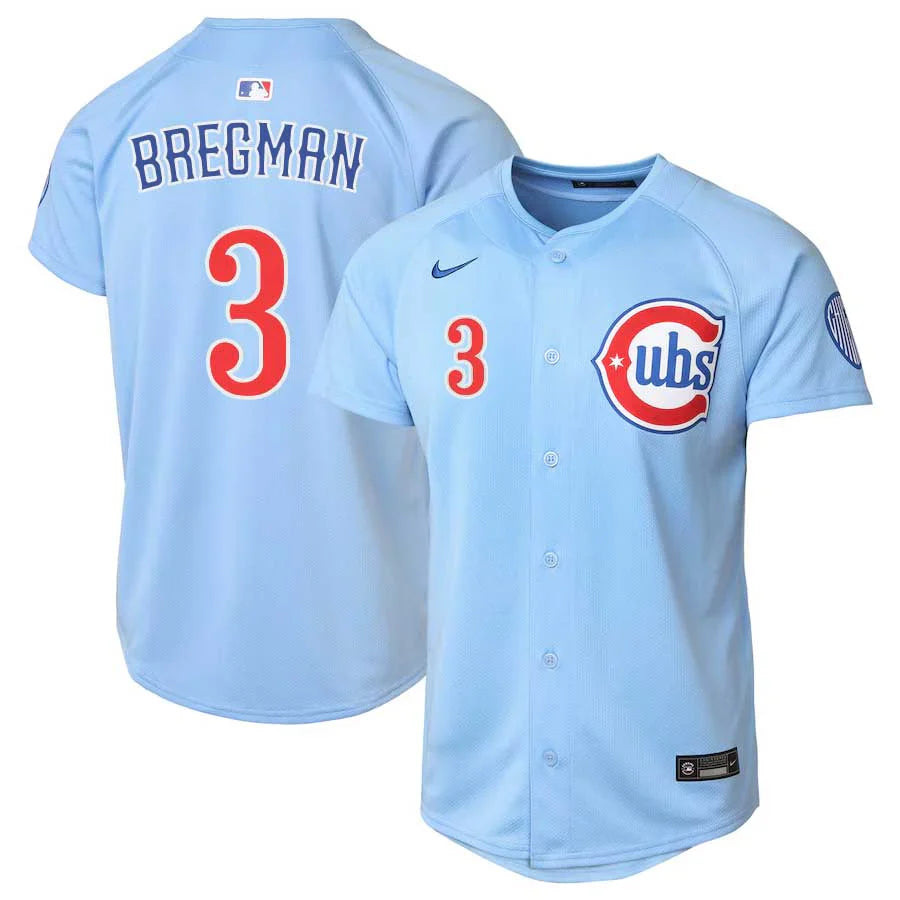 NIKE Youth Chicago Cubs Alex Bregman Light Blue 2nd Alternate Limited Replica Jersey Official Team Jersey Sports Fan Apparel