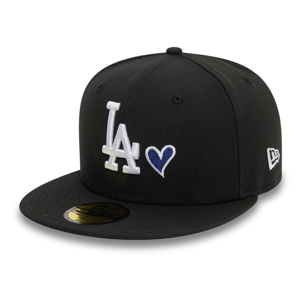 Los Angeles Dodgers MLB Heart Icon 59FIFTY Fitted New Era Black/White Official Team Hat Sports Fan Cap