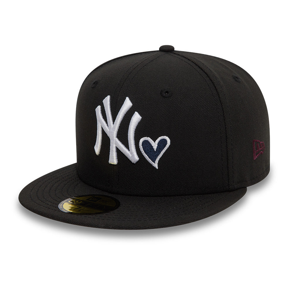 New York Yankees MLB Heart Icon 59FIFTY Fitted New Era Black/White Official Team Hat Sports Fan Cap