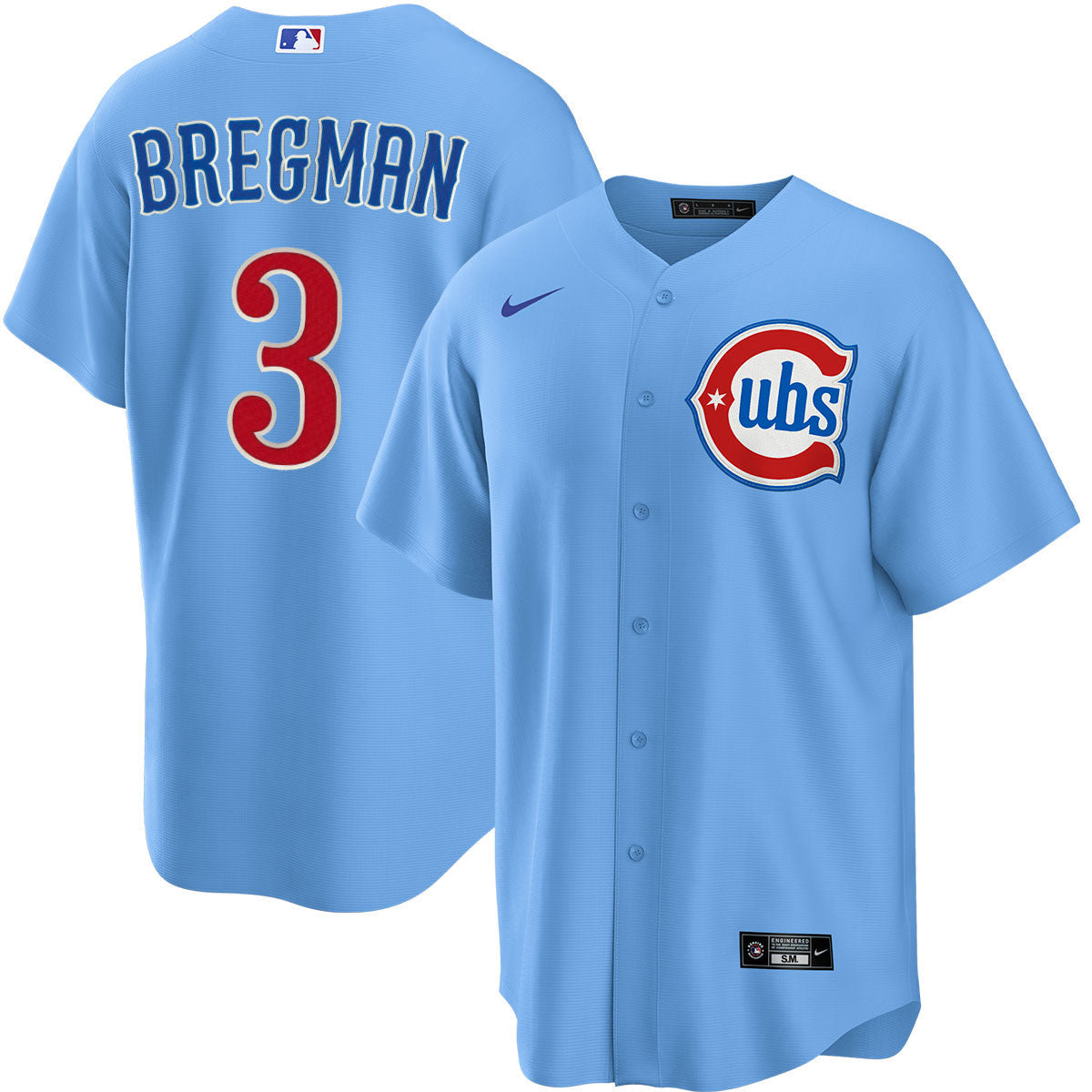 NIKE Men's Chicago Cubs Alex Bregman #3 Light Blue 2nd Alternate Replica Jersey Official Team Jersey Sports Fan Apparel