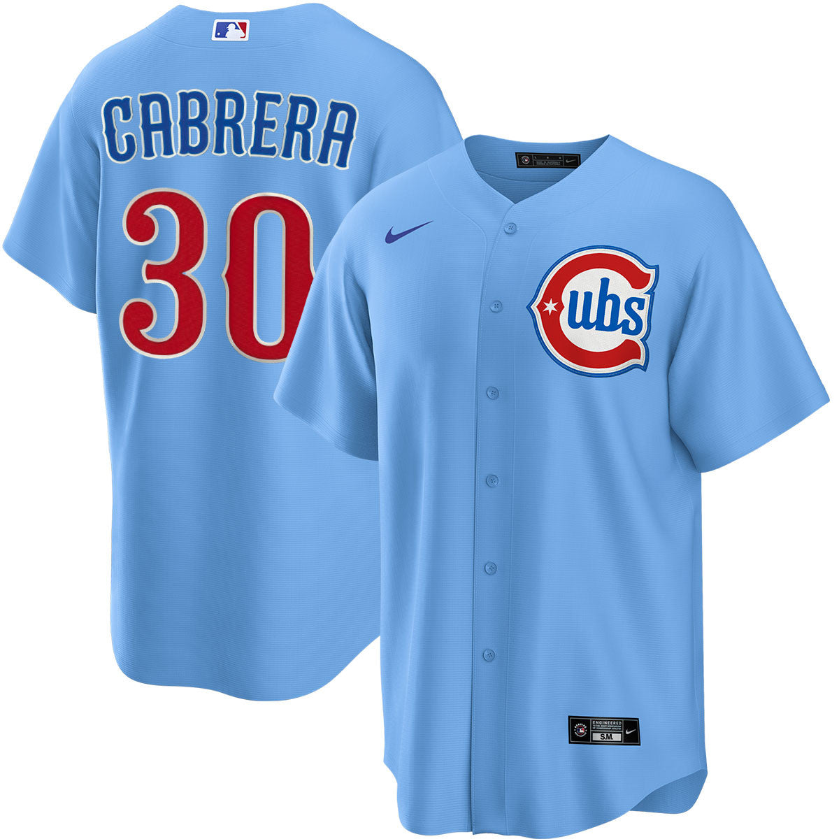 NIKE Men's Chicago Cubs Edward Cabrera Light Blue 2nd Alternate Replica Jersey Official Team Jersey Sports Fan Apparel