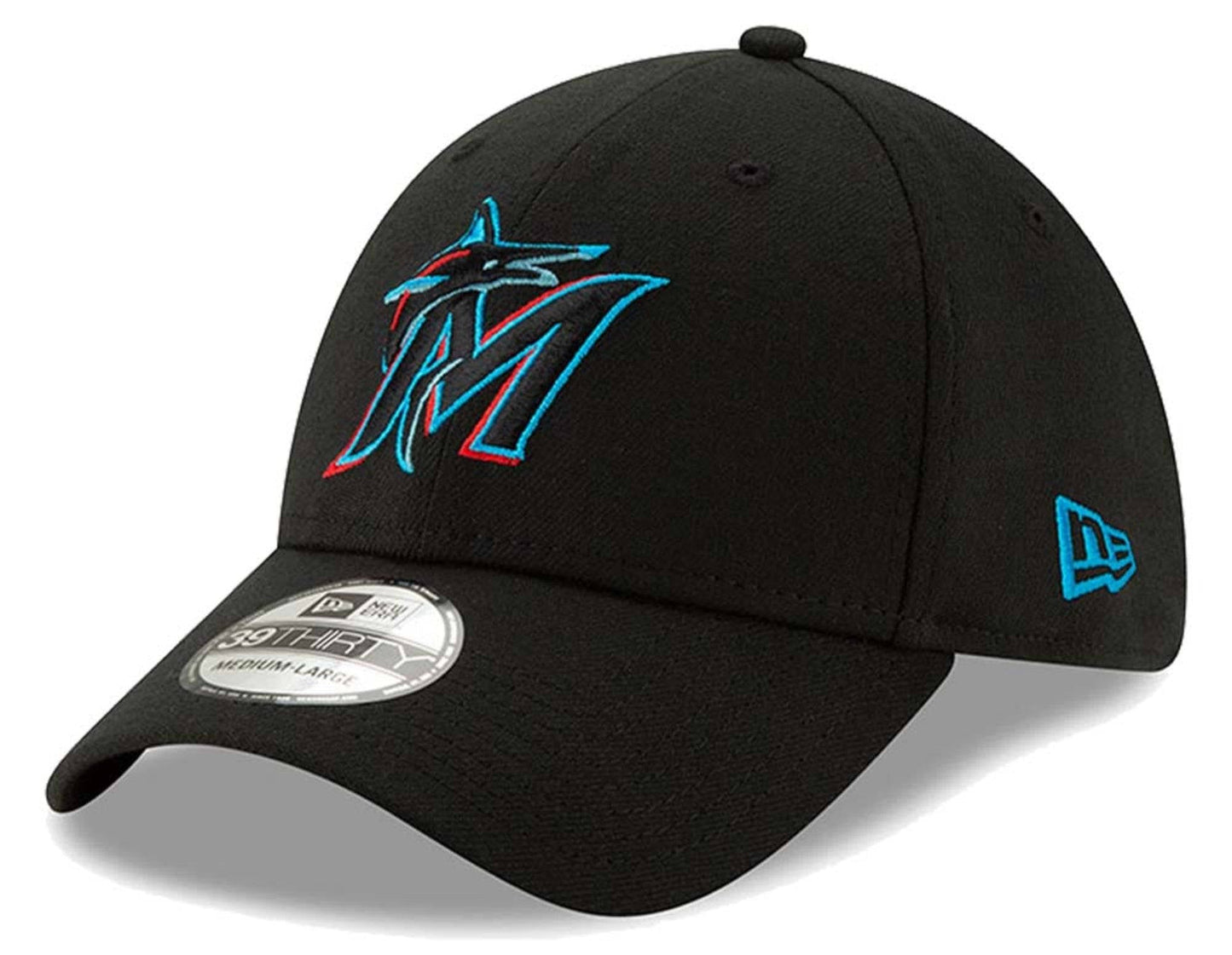 Men's Miami Marlins New Era Black Team Classic 39THIRTY Flex Hat Official Team Hat Sports Fan Cap