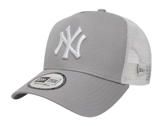 New York Yankees MLB League Essential A-Frame Trucker Snapback New Era Gray/White Official Team Hat Sports Fan Cap