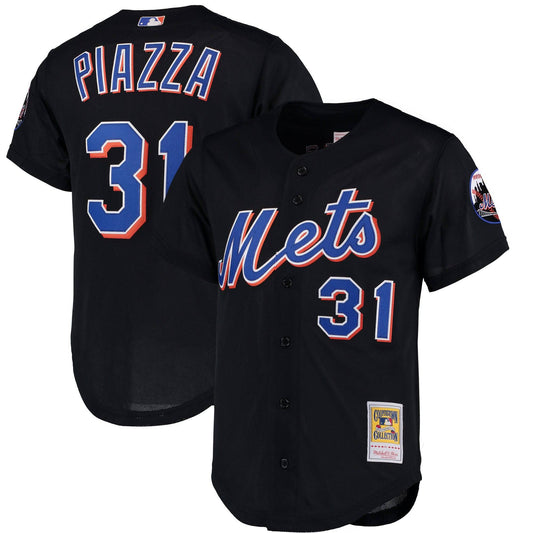 Men's New York Mets Mike Piazza Mitchell & Ness Black Cooperstown Collection Mesh Batting Practice Jersey Official Team Jersey Sports Fan Apparel
