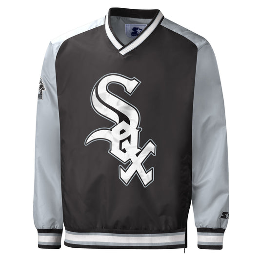 Men's Chicago White Sox Gameday Trainer III Black V-Neck Pullover Jacket Official Sports Fan Gear