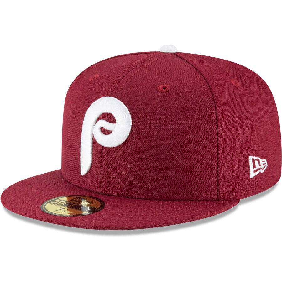 Men's Philadelphia Phillies New Era Maroon Cooperstown Collection Wool 59FIFTY Fitted Hat Official Team Hat Sports Fan Cap