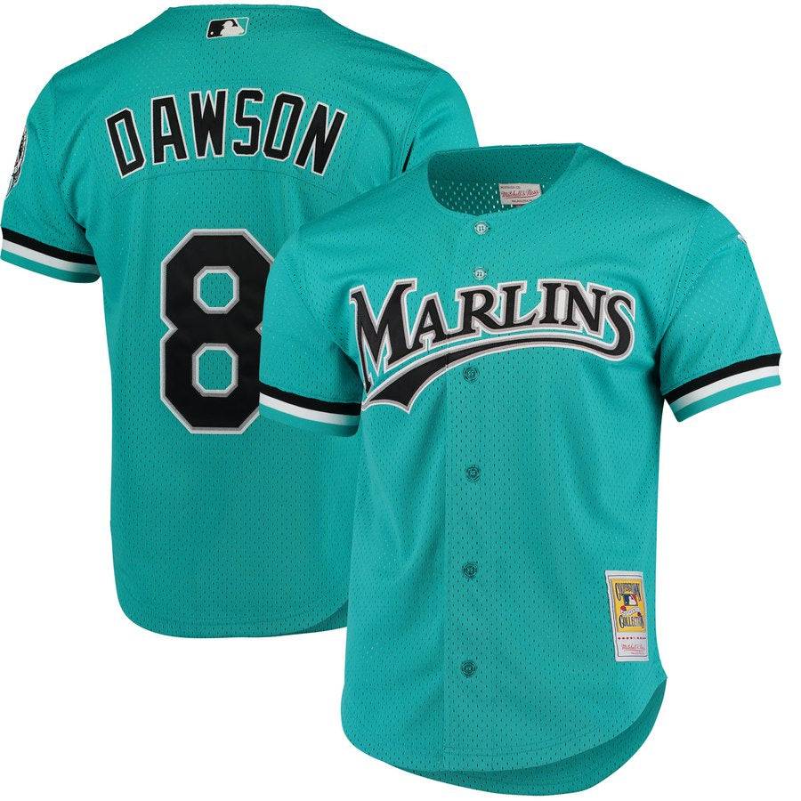 Men's Florida Marlins Andre Dawson 1995 Mitchell & Ness Teal Fashion Cooperstown Collection Mesh Batting Practice Jersey Official Team Jersey Sports Fan Apparel