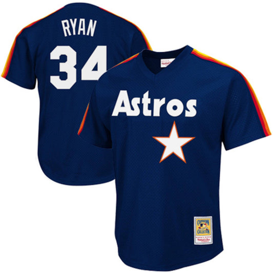 Men's Houston Astros Nolan Ryan Mitchell & Ness Navy 1988 Authentic Cooperstown Collection Mesh Batting Practice Jersey Official Team Jersey Sports Fan Apparel
