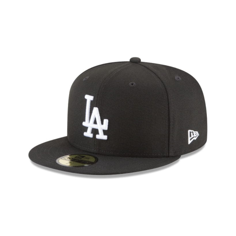 Los Angeles Dodgers MLB Basic 59FIFTY Fitted New Era Black/White Official Team Hat Sports Fan Cap
