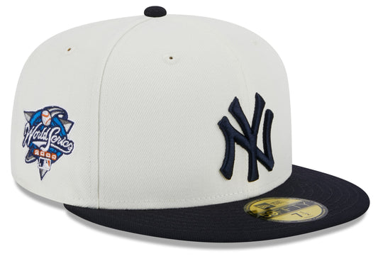 New York Yankees 2000 World Series Cream/Navy New Era Retro 59FIFTY Fitted Hat Official Team Hat Sports Fan Cap