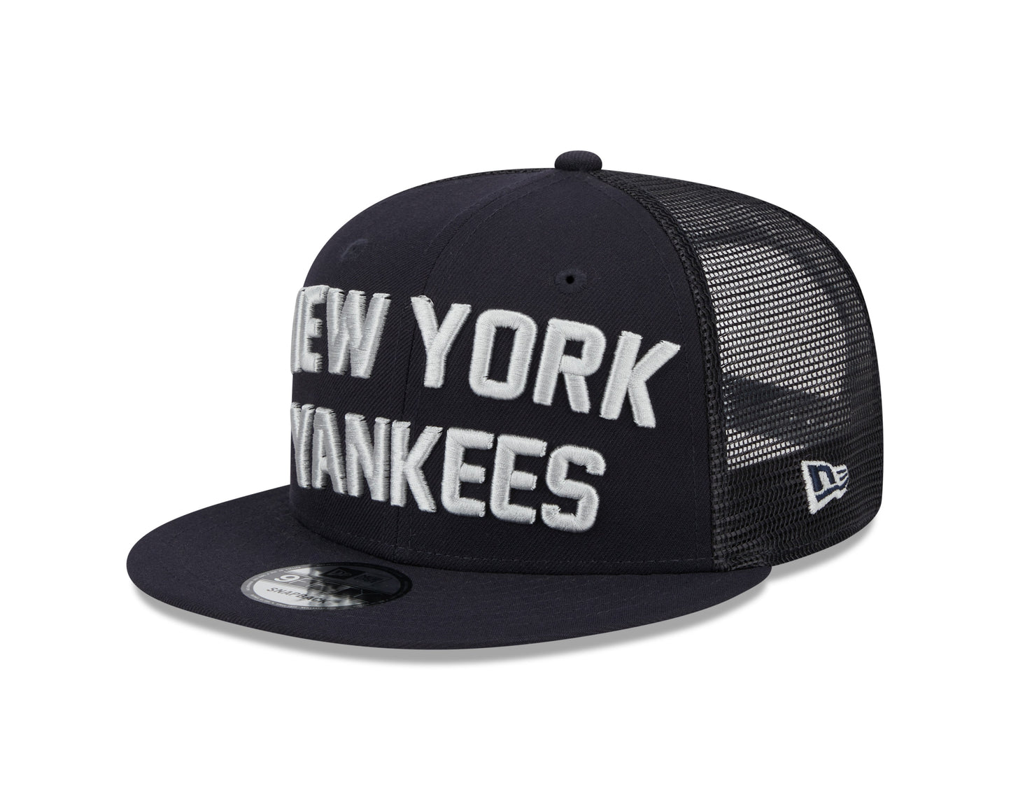 New York Yankees New Era Navy Stacked 9FIFTY Mesh Trucker Snapback Hat Official Team Hat Sports Fan Cap