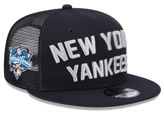 New York Yankees New Era Navy Stacked 9FIFTY Mesh Trucker Snapback Hat Official Team Hat Sports Fan Cap