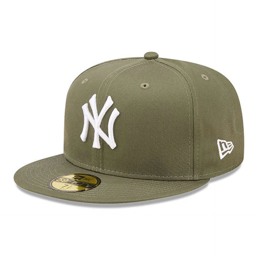 New York Yankees MLB League Essential 59FIFTY Fitted New Era Olive/White Official Team Hat Sports Fan Cap