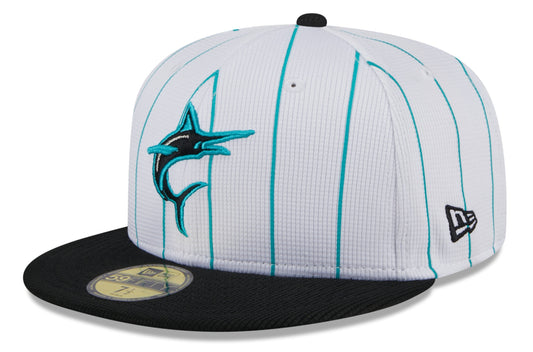 Men's Miami Marlins White 2024 Batting Practice 59FIFTY Fitted Hat Official Team Hat Sports Fan Cap
