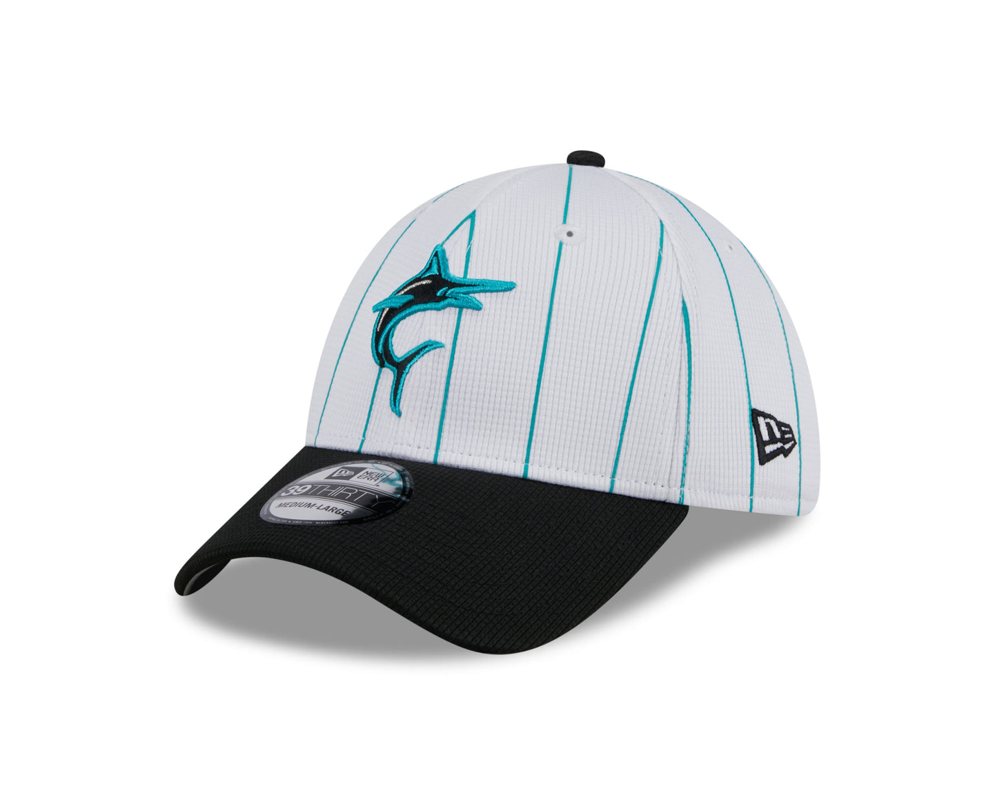 Men's Miami Marlins New Era 2024 Batting Practice White/Black 39THIRTY Flex-Fit Hat Official Team Hat Sports Fan Cap