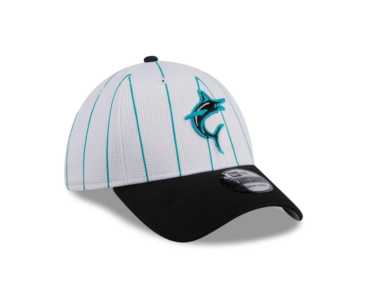 Men's Miami Marlins New Era 2024 Batting Practice White/Black 39THIRTY Flex-Fit Hat Official Team Hat Sports Fan Cap