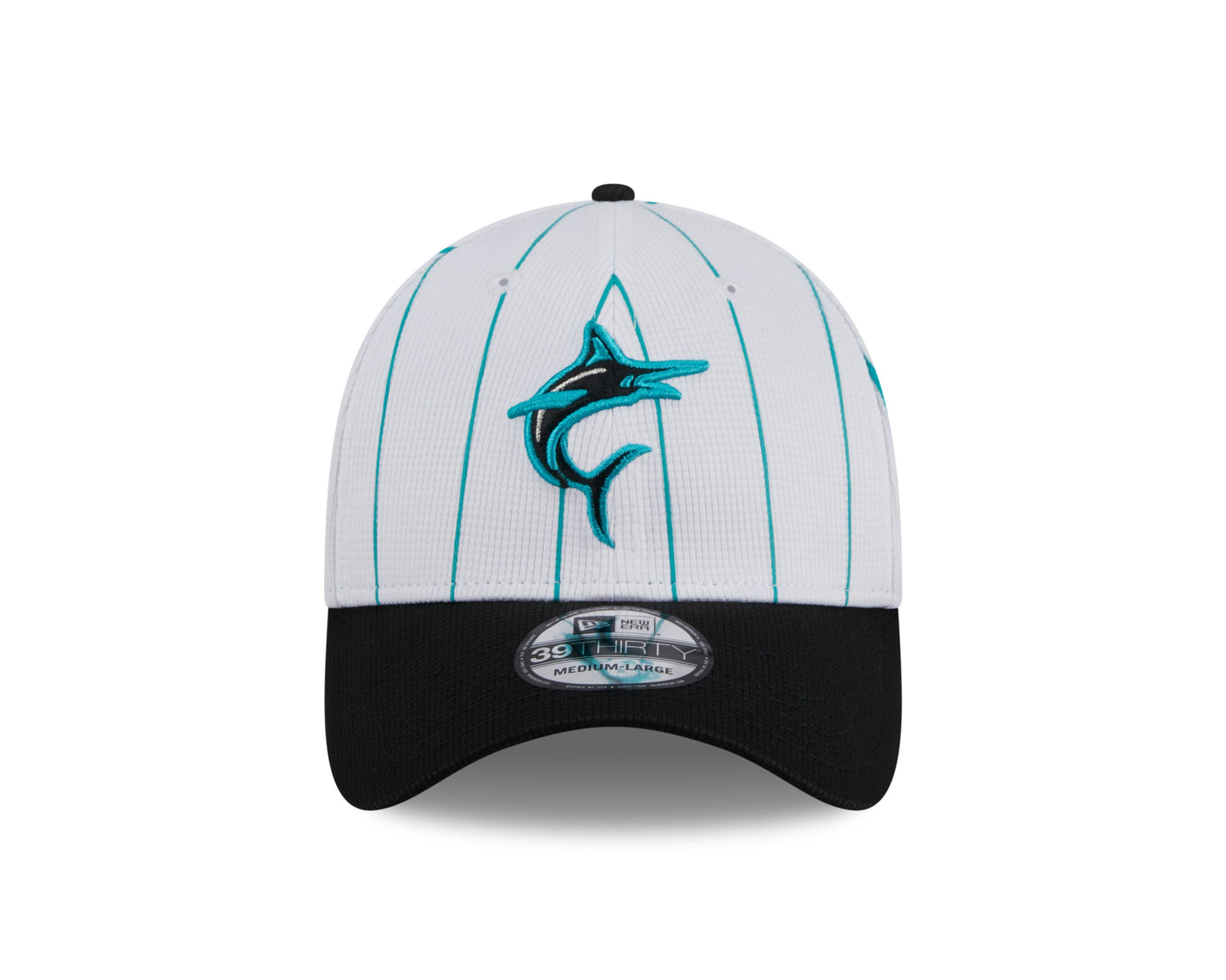 Men's Miami Marlins New Era 2024 Batting Practice White/Black 39THIRTY Flex-Fit Hat Official Team Hat Sports Fan Cap