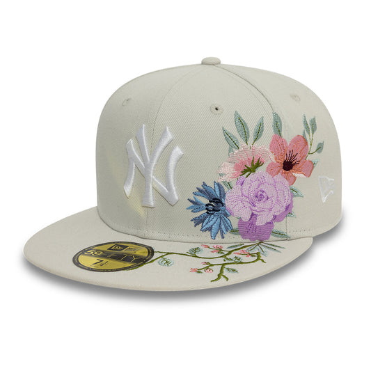 New York Yankees MLB Floral 59Fifty New Era Cream/White Official Team Hat Sports Fan Cap