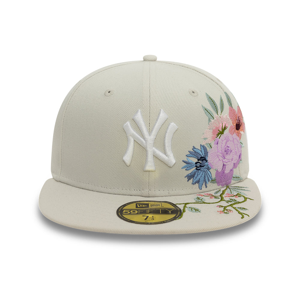 New York Yankees MLB Floral 59Fifty New Era Cream/White Official Team Hat Sports Fan Cap