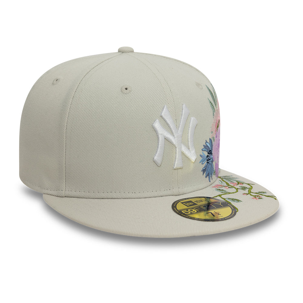 New York Yankees MLB Floral 59Fifty New Era Cream/White Official Team Hat Sports Fan Cap