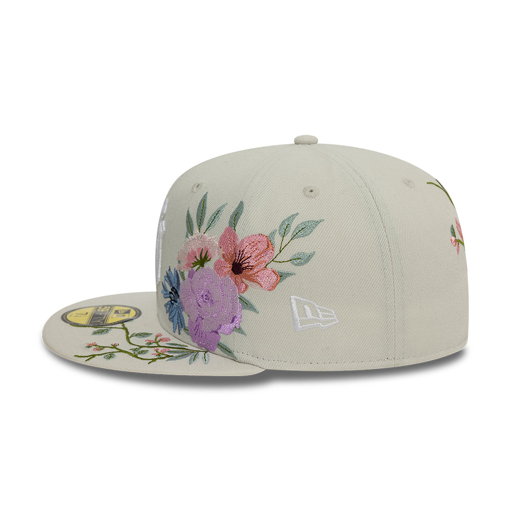 New York Yankees MLB Floral 59Fifty New Era Cream/White Official Team Hat Sports Fan Cap