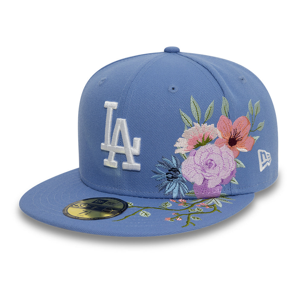 Los Angeles Dodger MLB Floral 59Fifty New Era Light Blue/White Official Team Hat Sports Fan Cap