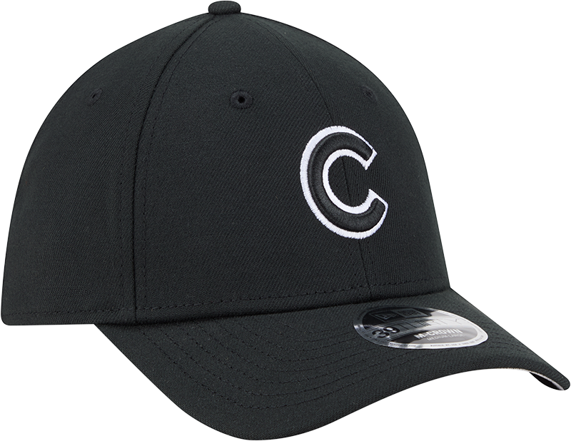 Chicago Cubs New Era M-Crown 39Thirty Black/White Flex Fit Hat Official Team Hat Sports Fan Cap