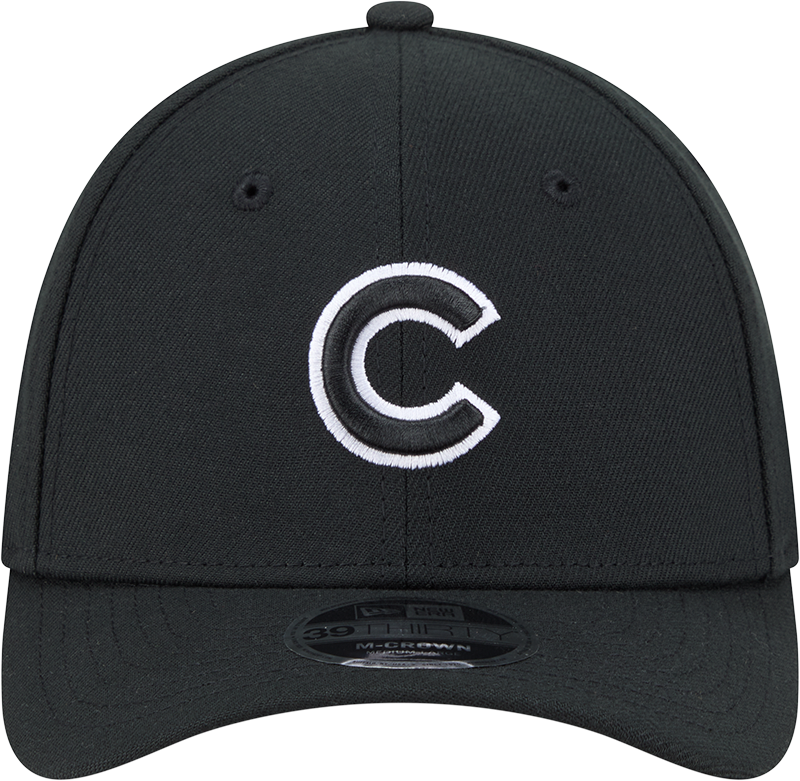Chicago Cubs New Era M-Crown 39Thirty Black/White Flex Fit Hat Official Team Hat Sports Fan Cap