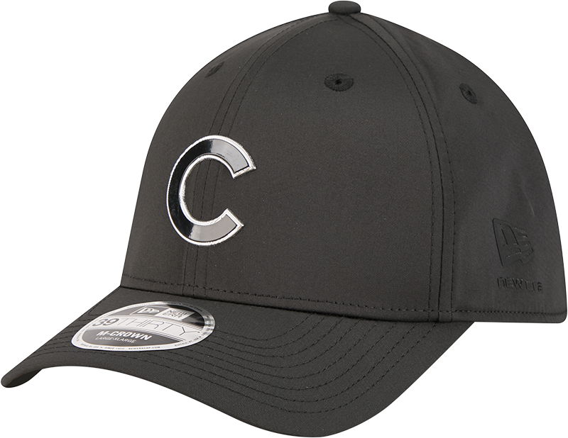Chicago Cubs New Era M-Crown 39Thirty Metallic Black Performance Flex Fit Hat Official Team Hat Sports Fan Cap