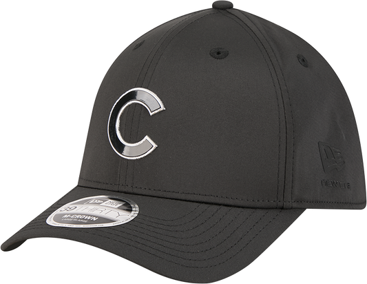 Chicago Cubs New Era M-Crown 39Thirty Metallic Black Performance Flex Fit Hat Official Team Hat Sports Fan Cap