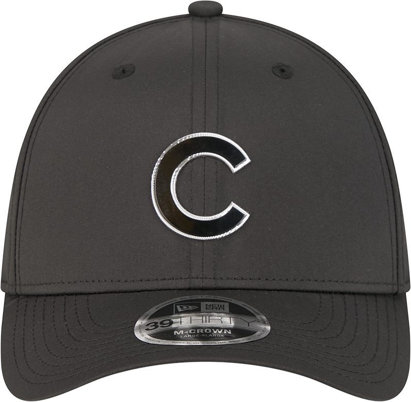 Chicago Cubs New Era M-Crown 39Thirty Metallic Black Performance Flex Fit Hat Official Team Hat Sports Fan Cap