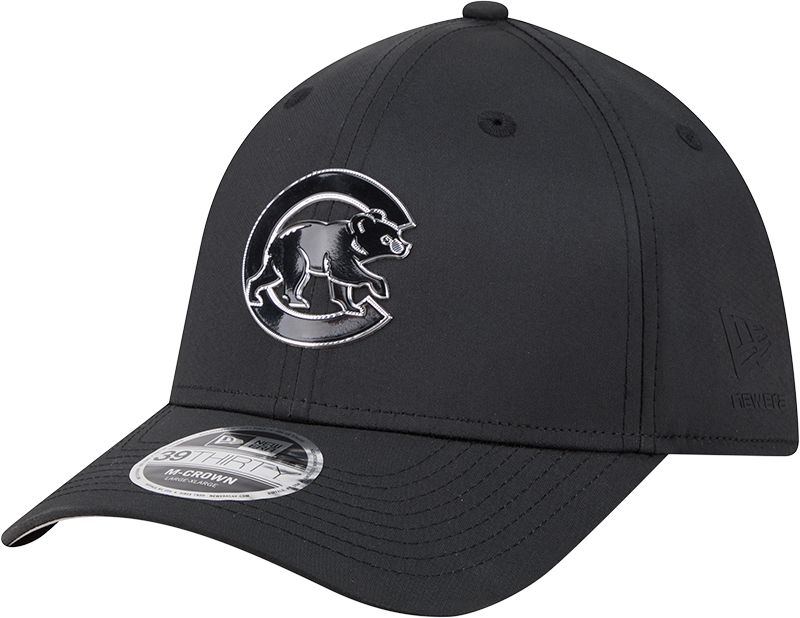 Chicago Cubs New Era M-Crown 39Thirty Metallic Black Performance Flex Fit Hat-Crawling Bear Official Team Hat Sports Fan Cap