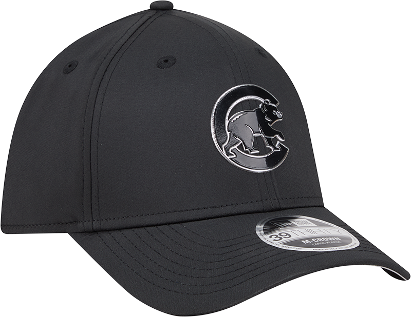 Chicago Cubs New Era M-Crown 39Thirty Metallic Black Performance Flex Fit Hat-Crawling Bear Official Team Hat Sports Fan Cap