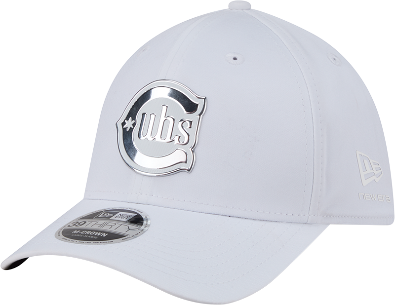 Chicago Cubs New Era M-Crown 39Thirty Alternate 2 Metallic White Performance Flex Fit Hat Official Team Hat Sports Fan Cap