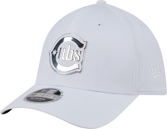 Chicago Cubs New Era M-Crown 39Thirty Alternate 2 Metallic White Performance Flex Fit Hat Official Team Hat Sports Fan Cap