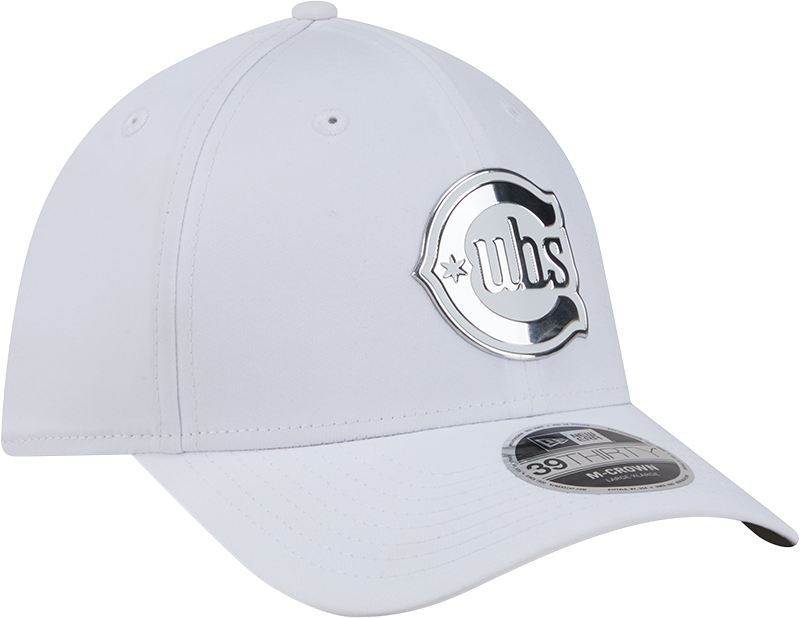 Chicago Cubs New Era M-Crown 39Thirty Alternate 2 Metallic White Performance Flex Fit Hat Official Team Hat Sports Fan Cap