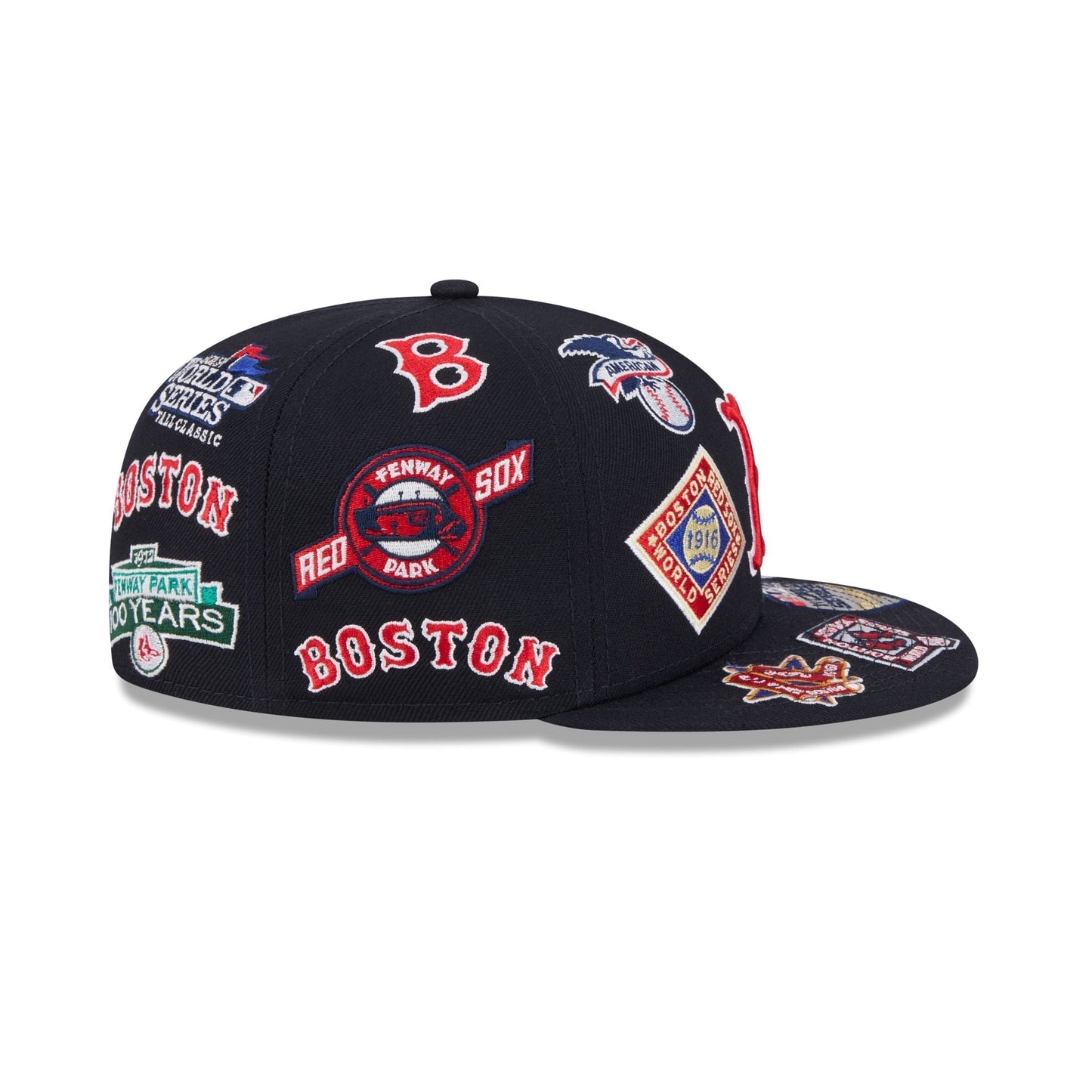 Boston Red Sox MLB All Over Patch 59FIFTY New Era Official Team Hat Sports Fan Cap
