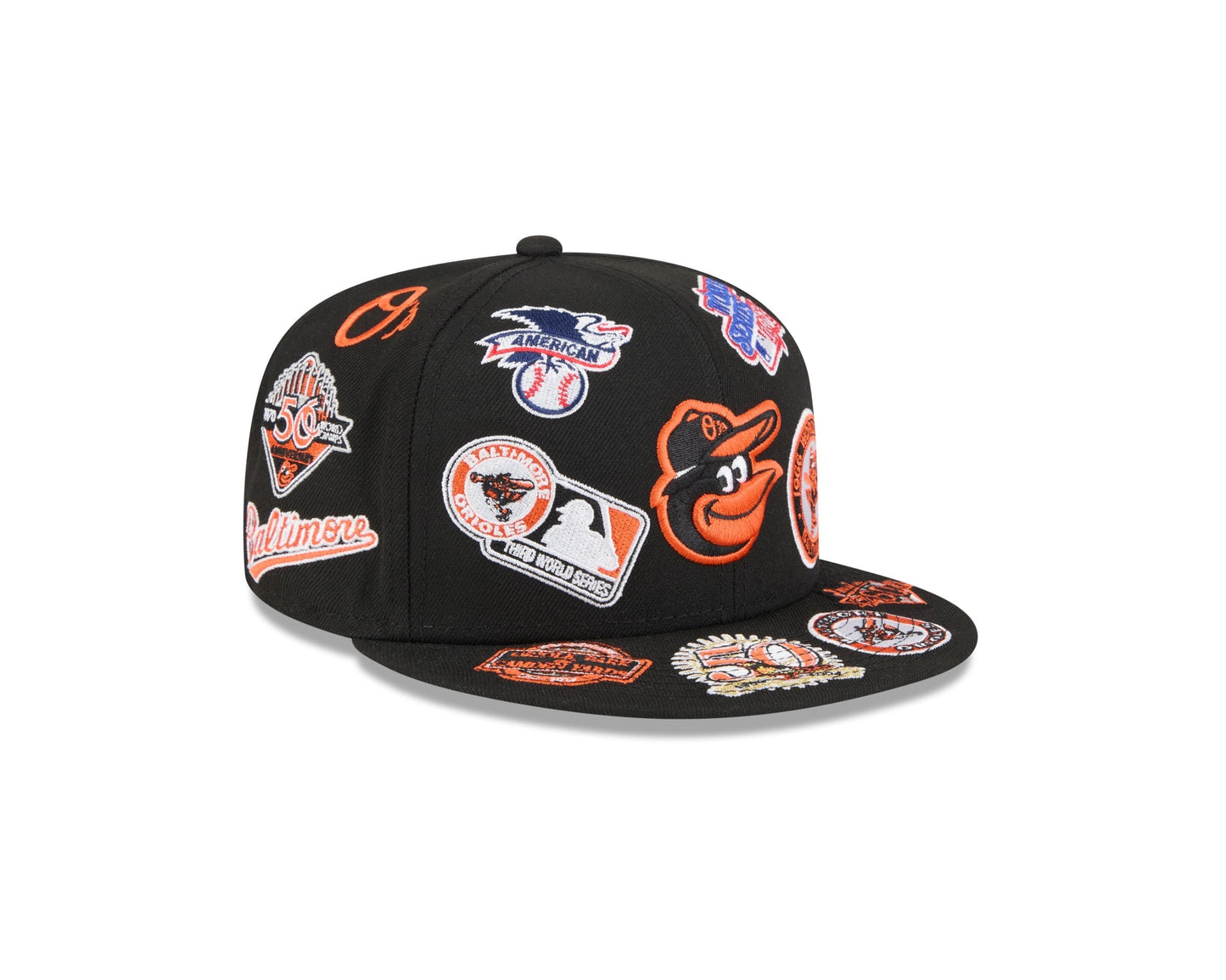 Baltimore Orioles MLB All Over Patch 59FIFTY Fitted New Era Official Team Hat Sports Fan Cap