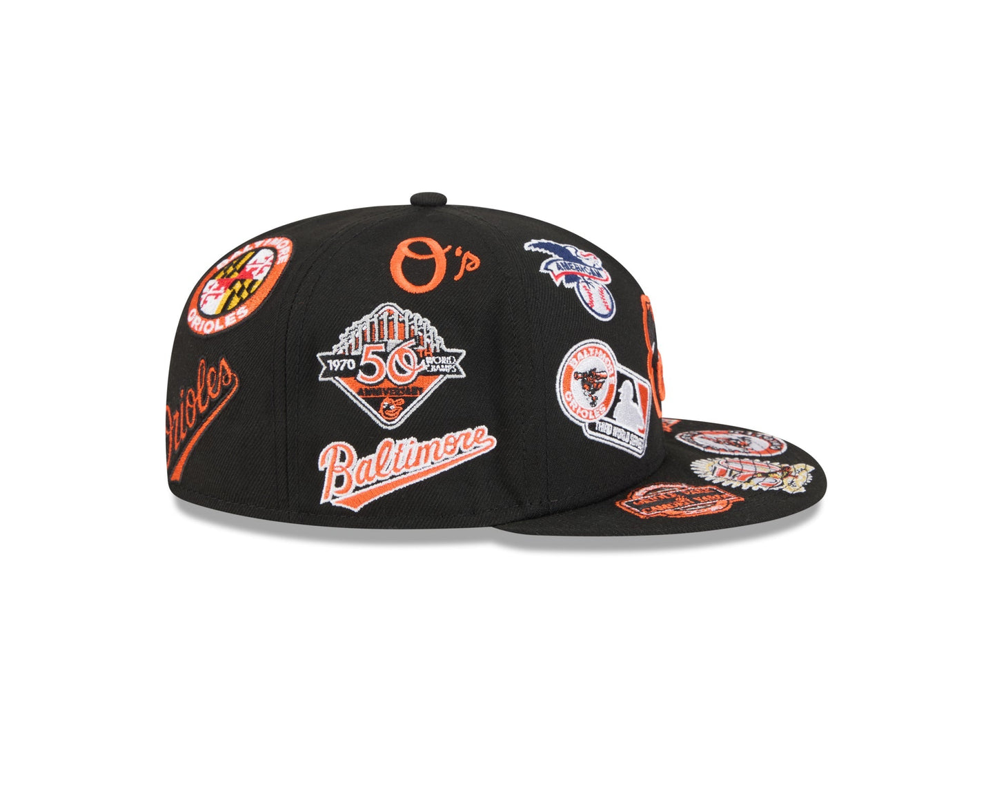 Baltimore Orioles MLB All Over Patch 59FIFTY Fitted New Era Official Team Hat Sports Fan Cap