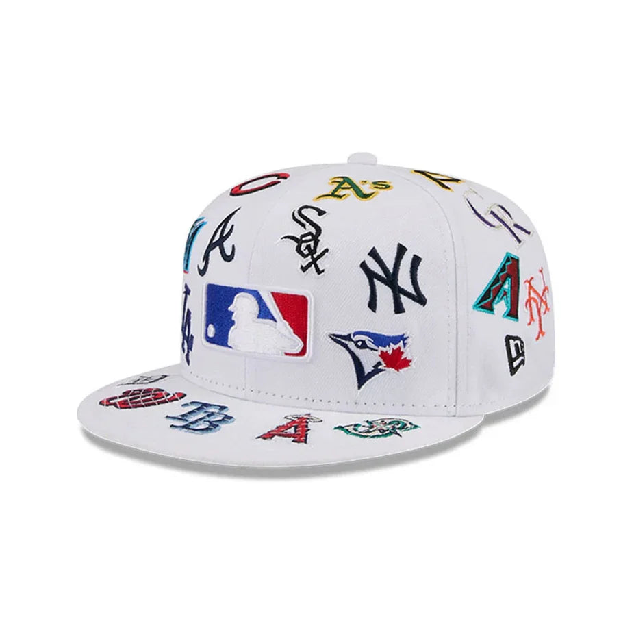 MLB All Over Patch 59FIFTY Fitted New Era White Official Team Hat Sports Fan Cap