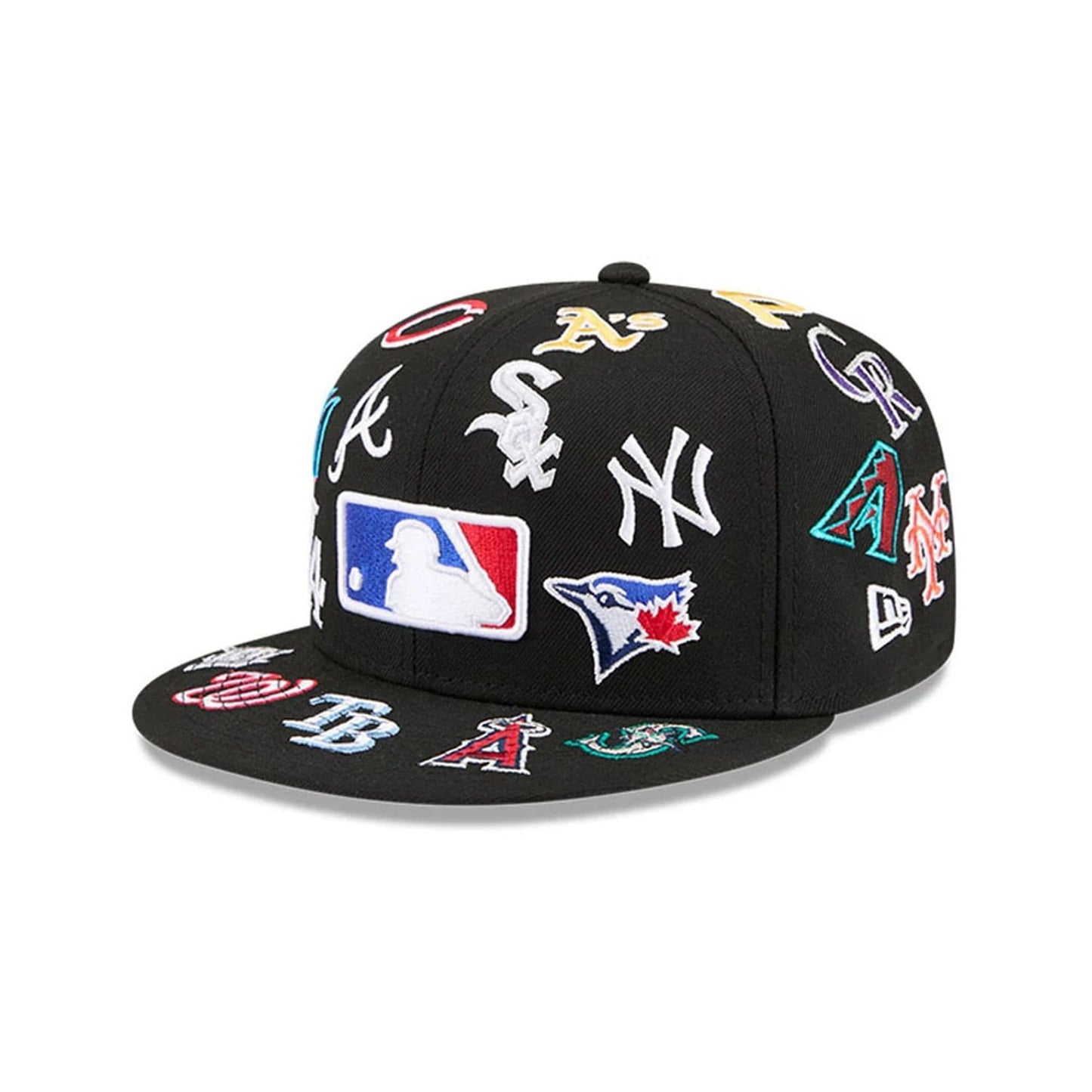 MLB All Over Patch 59FIFTY Fitted New Era Black Official Team Hat Sports Fan Cap