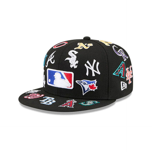MLB All Over Patch 59FIFTY Fitted New Era Black Official Team Hat Sports Fan Cap
