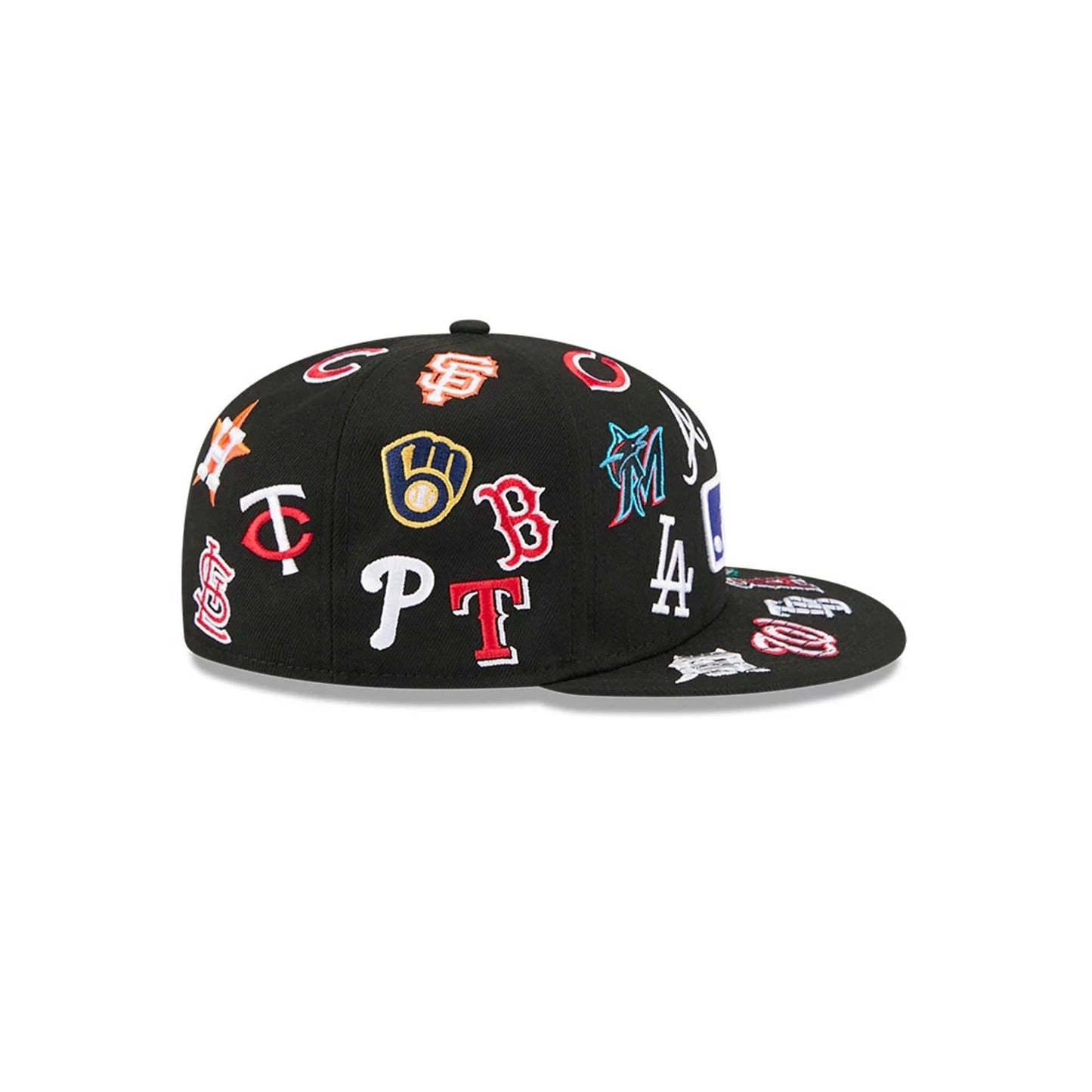 MLB All Over Patch 59FIFTY Fitted New Era Black Official Team Hat Sports Fan Cap