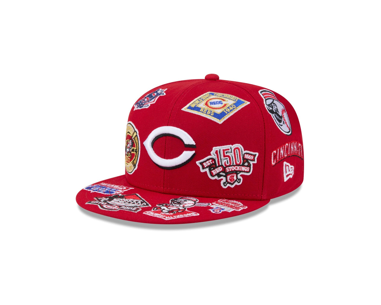 Cincinnati Reds MLB All Over Patch 59FIFTY Fitted New Era Official Team Hat Sports Fan Cap