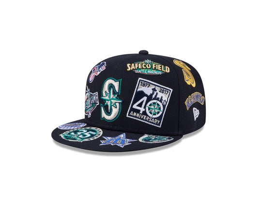 Seattle Mariners MLB All Over Patch 59FIFTY Fitted New Era Official Team Hat Sports Fan Cap