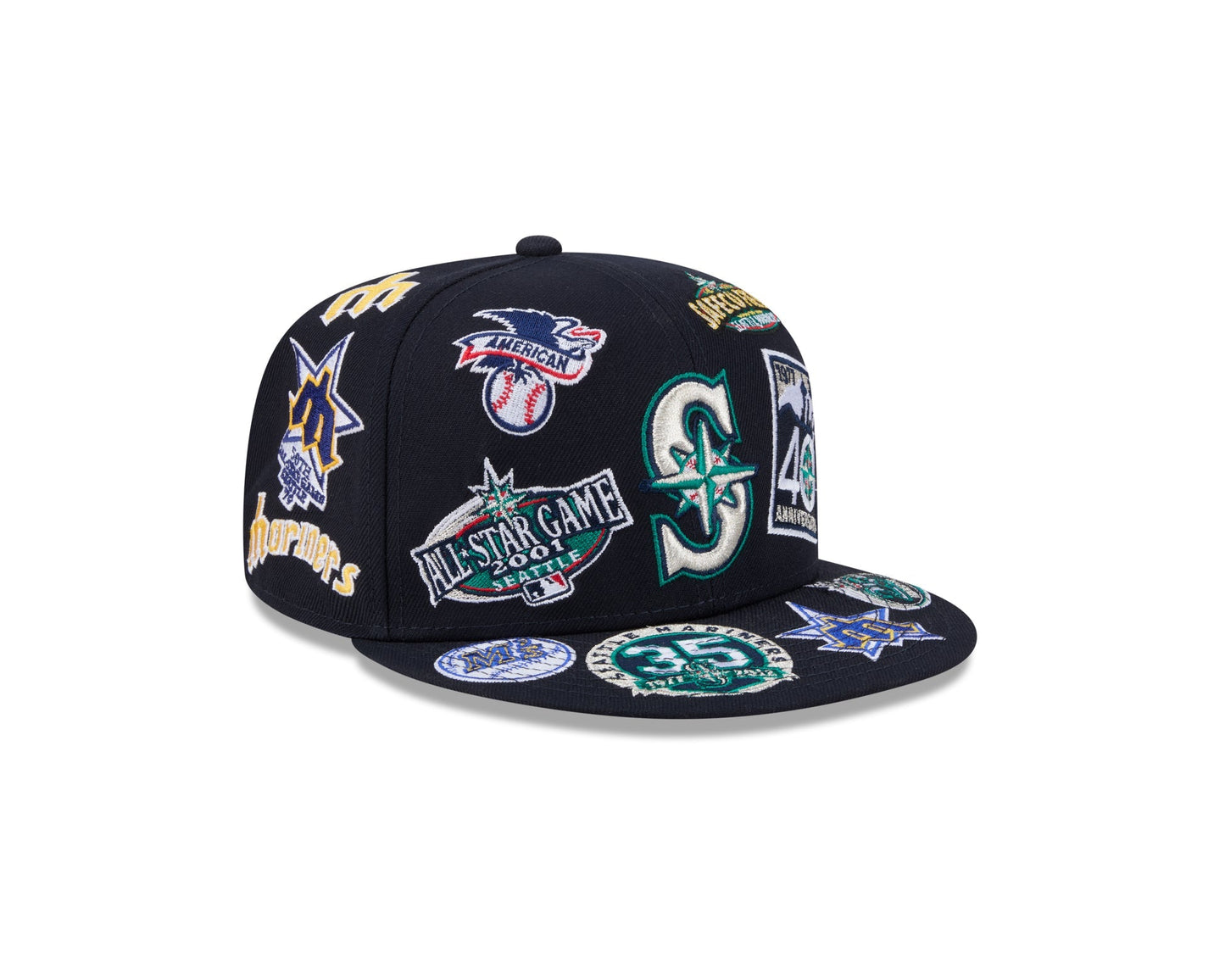 Seattle Mariners MLB All Over Patch 59FIFTY Fitted New Era Official Team Hat Sports Fan Cap