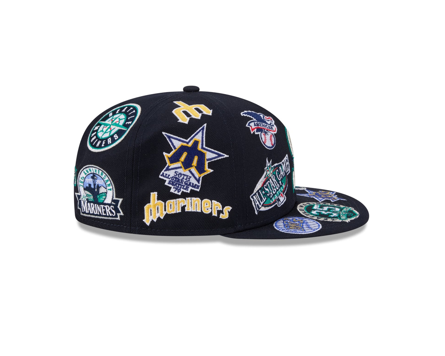 Seattle Mariners MLB All Over Patch 59FIFTY Fitted New Era Official Team Hat Sports Fan Cap