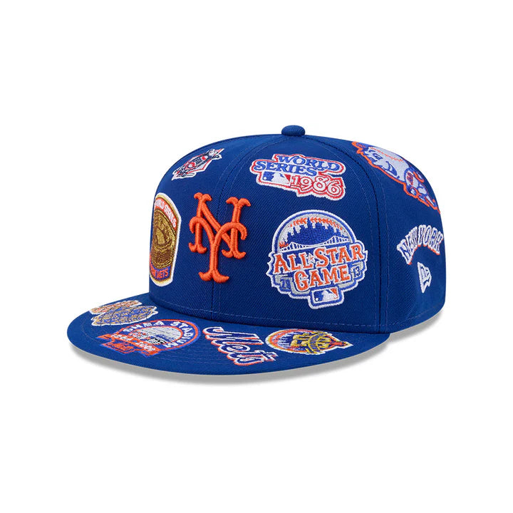 New York Mets MLB All Over Patch 59FIFTY Fitted New Era Official Team Hat Sports Fan Cap
