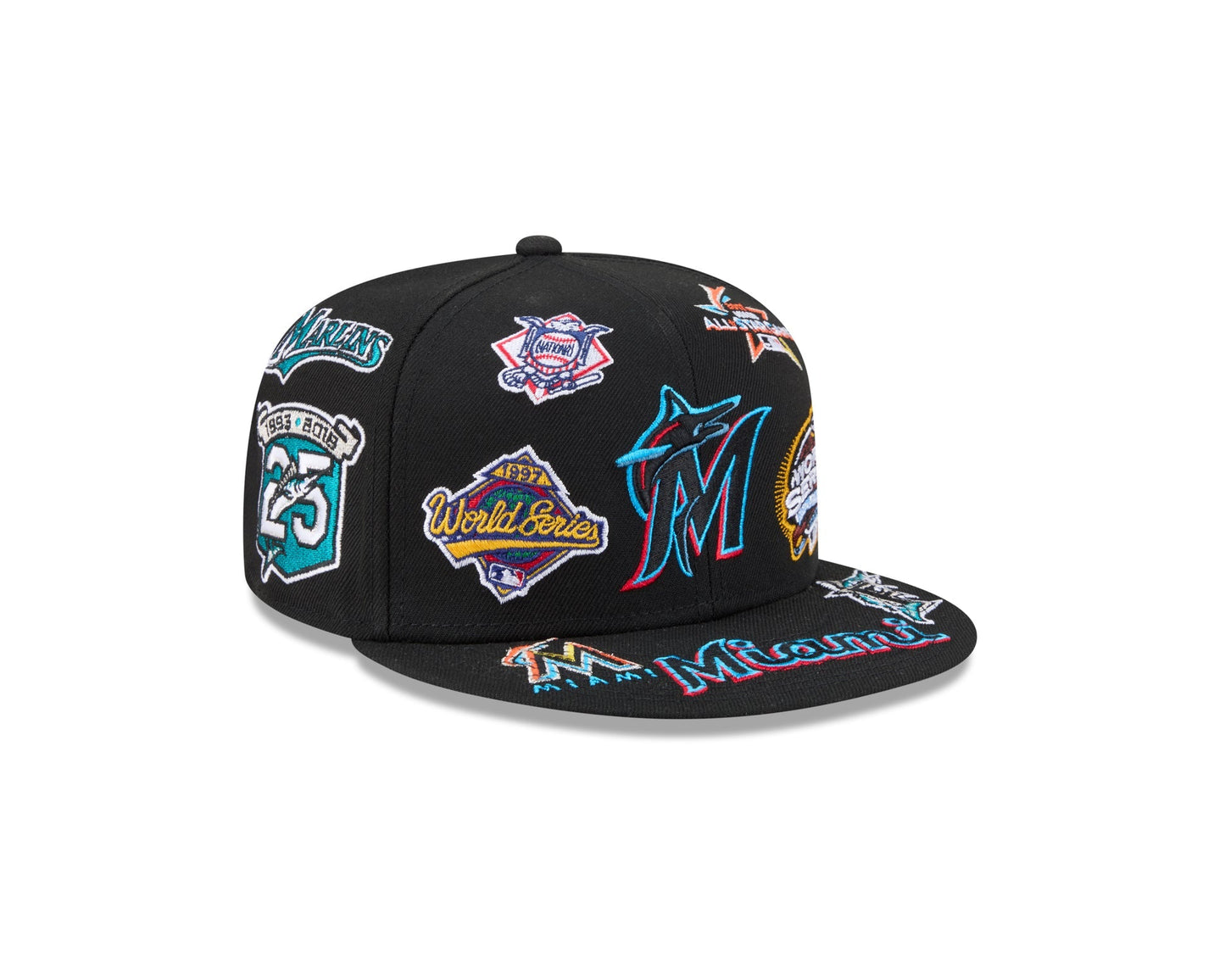 Miami Marlins MLB All Over Patch 59FIFTY New Era Official Team Hat Sports Fan Cap