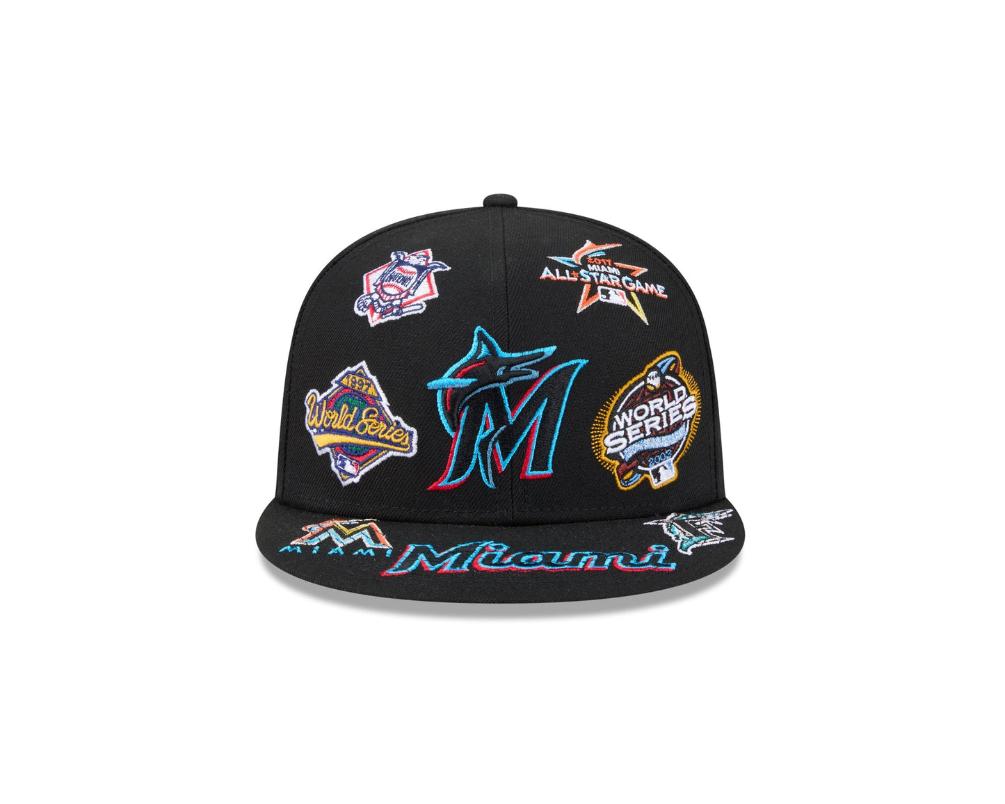 Miami Marlins MLB All Over Patch 59FIFTY New Era Official Team Hat Sports Fan Cap